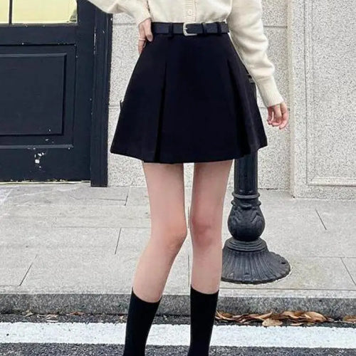 Load image into Gallery viewer, Black Party Woolen Mini Skirt Women Autumn Winter Brown A Line Wrap Hip Short Skirts Korean Fashion Harajuku Thick Pleated Skirt

