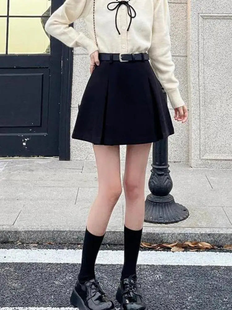 Black Party Woolen Mini Skirt Women Autumn Winter Brown A Line Wrap Hip Short Skirts Korean Fashion Harajuku Thick Pleated Skirt