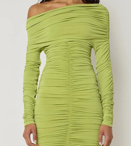 Elegant Long Sleeved Pleated Elastic Tight Dress Women 2025 New Autumn/Winter Short Skirt Sexy Slim Party Club Vestido