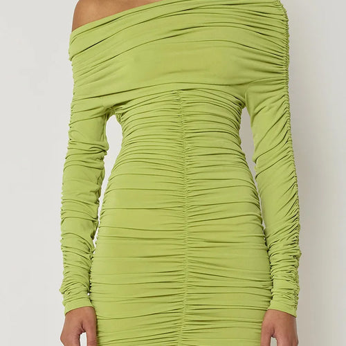 Load image into Gallery viewer, Elegant Long Sleeved Pleated Elastic Tight Dress Women 2025 New Autumn/Winter Short Skirt Sexy Slim Party Club Vestido
