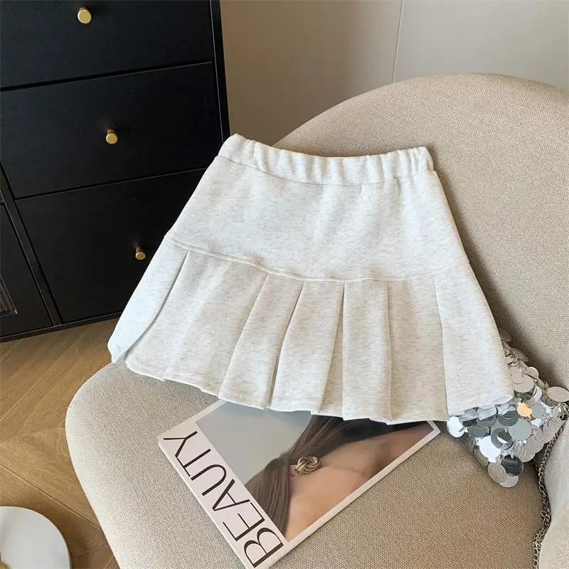 Women Solid College Style High Waist Pleated Short Skirt Spring Summer Casual Versatile A-line Mini Skirt Fashion Simplicity New