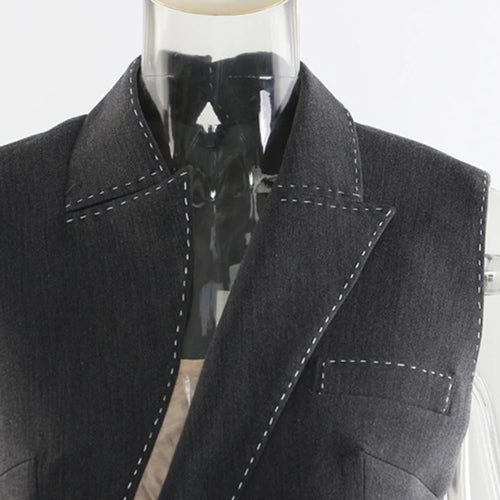 Load image into Gallery viewer, Women Gray Topstitched Mesh Elegant Shaped Long Dress New V-Neck Sleeveless Fashion Tide Spring Autumn 2025 1DJ0343
