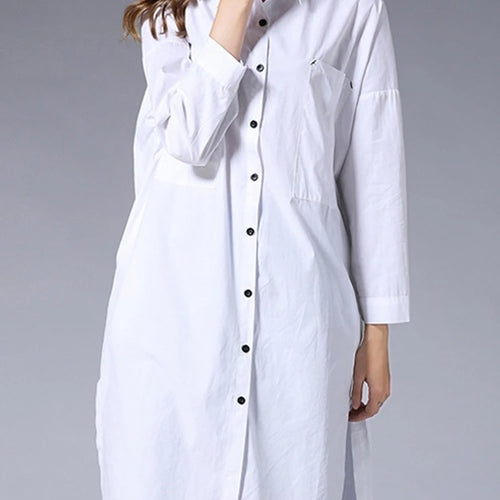 Load image into Gallery viewer, Women White Pocket Slit Spliced Big Size Long Blouse New Lapel Long Sleeve Shirt Fashion Tide Spring Autumn 2025 1DJ1506

