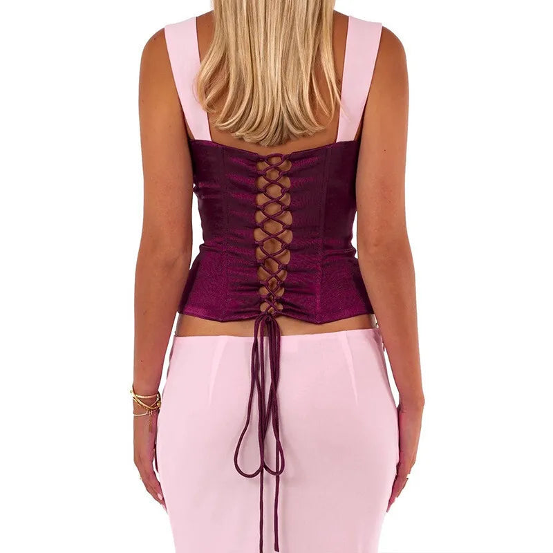 Sexy Skirt Two Piece Sets Women Halter Lace-up Cropped Tops And Maxi Skirt Ladies Fashion Sleeveless 2 Piece Sets