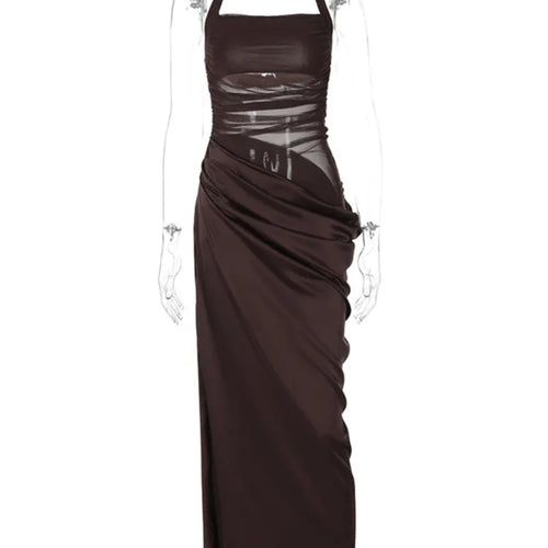 Load image into Gallery viewer, Mesh Patchwork Backless Sexy Maxi Dress For Women Gown Fashion Halter Sleeveless Strapless Bodycon Club Long Dress
