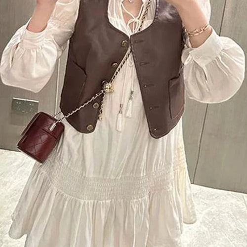 Load image into Gallery viewer, White Lace-up Ruffled Belt Women Dresses Fashion Simple Office Lady Shirt Dress Solid Color Casual Female Vacation Dress
