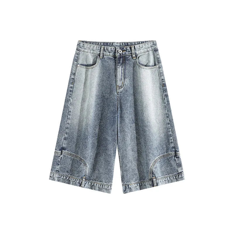 Men's Denim Shorts New American Personalized Straight Wide Leg Male Short Jeans Summer High Street Men Clothing 9W1670