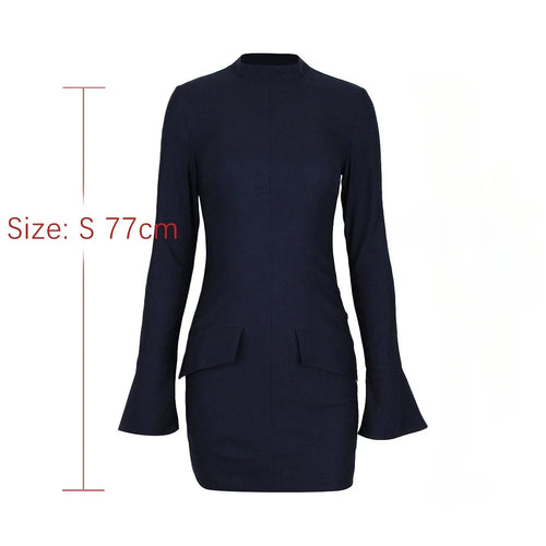 Load image into Gallery viewer, Autumn and Winter Women Flare Sleeve Long Sleeve Dress 2023 Navy Stand Collar Office Lady Dress Casual Slim Dress
