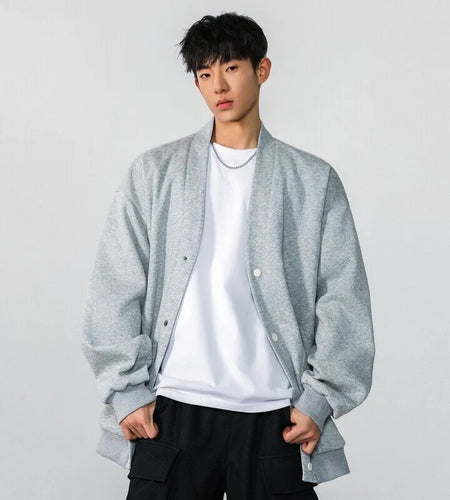 Fashion Men's Sweatshirts V-neck Single Breasted Solid Color Casual Menswear Loose Pocket Male Coats Korean Chic 9W1239