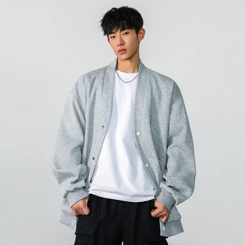 Load image into Gallery viewer, Fashion Men&#39;s Sweatshirts V-neck Single Breasted Solid Color Casual Menswear Loose Pocket Male Coats Korean Chic 9W1239
