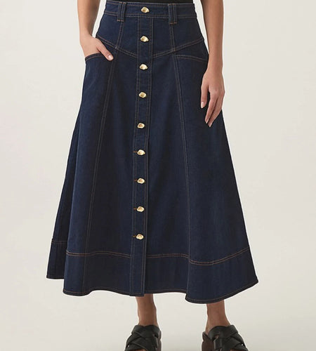 Solid Spliced Single Breasted Fashion Cowboy Skirts for Women High Waist Patchwork Bright Line Elegant Skirt Female