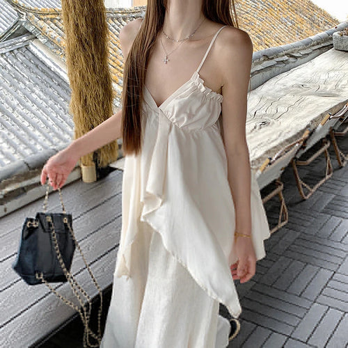 Load image into Gallery viewer, y2k Summer Tops for Women Solid Color V Neck Spaghetti Strap Sleeveless Asymmetrical Hem Camisole 2000s Clothing﻿
