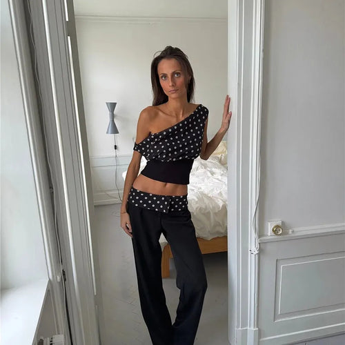 Load image into Gallery viewer, Backless Polka Dot Crop Tops Women Vest Fashion Summer New Oblique Shoulder Sleeveless Tank Tops Pullovers Female
