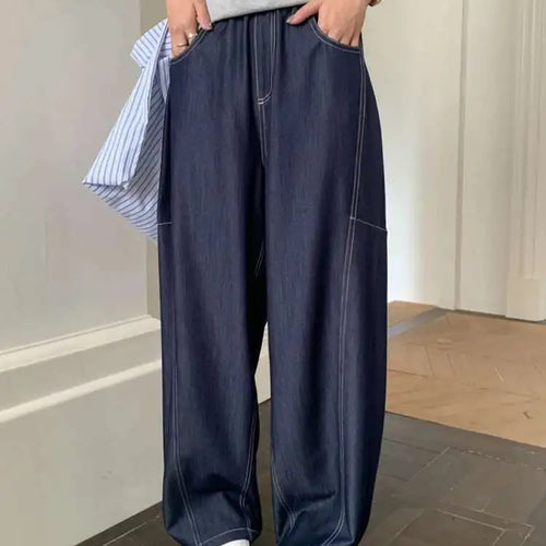 Load image into Gallery viewer, High Elastic Waist Navy Blue Long Casual Denim Wide Leg Pants New Trousers Women Fashion Tide Spring Autumn 2025 1DJ0357
