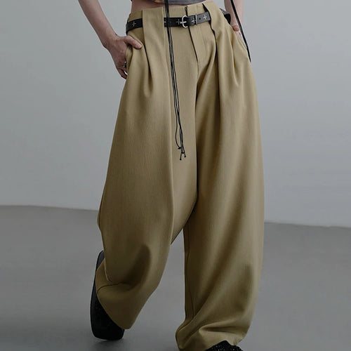 Load image into Gallery viewer, High Waist Khaki Pleated Hollow Out Elegant Long Wide Leg Pants New Trousers Women Fashion Tide Spring Autumn 2025 1DJ0810
