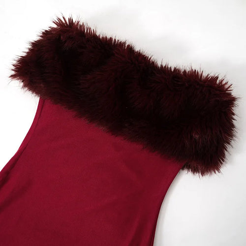 Load image into Gallery viewer, Feather Strapless Backless Sexy Maxi Dress For Women Wine Red Mesh Patchwork Sleeveless Backless Bodycon Club Dress
