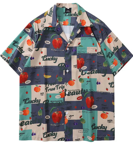 Vintage Summer Shirts Streetwear Retro Fruit Graphic Printed Summer Hawaiian Blouse Harajuku Baggy Short Sleeve Button Up Tops