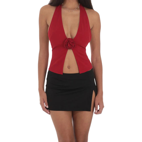 Load image into Gallery viewer, y2k Tank Tops Women Summer Clothes Polka Dot/Solid Color Open Back Slit Hem Halter T Shirts 2000s Clothing Streetwear
