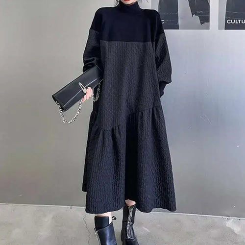 Load image into Gallery viewer, Women Black Knitting Big Size Long Dress New Turtleneck Long Sleeve Loose Fit Fashion Tide Spring Autumn 2025 1DH0797
