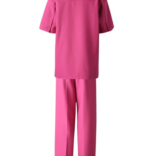 Load image into Gallery viewer, Big Size Rose Red Shirt Wide Leg Pants Two Piece Suit New Lapel Short Sleeve Women Fashion Tide Spring Summer 2025 CPG3119
