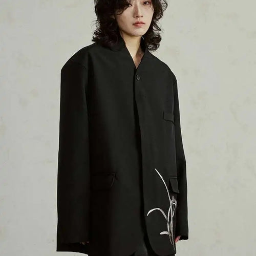 Load image into Gallery viewer, Women Black Embroidery Vintage Big Size Blazer New Stand Collar Long Sleeve Jacket Fashion Tide Spring Autumn 2025 1DH4322
