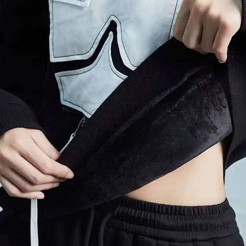 Load image into Gallery viewer, Black Pattern Zipper Thick Sweatshirt New Turtleneck Long Sleeve Women Big Size Fashion Tide Spring Autumn 2025 1DH2585
