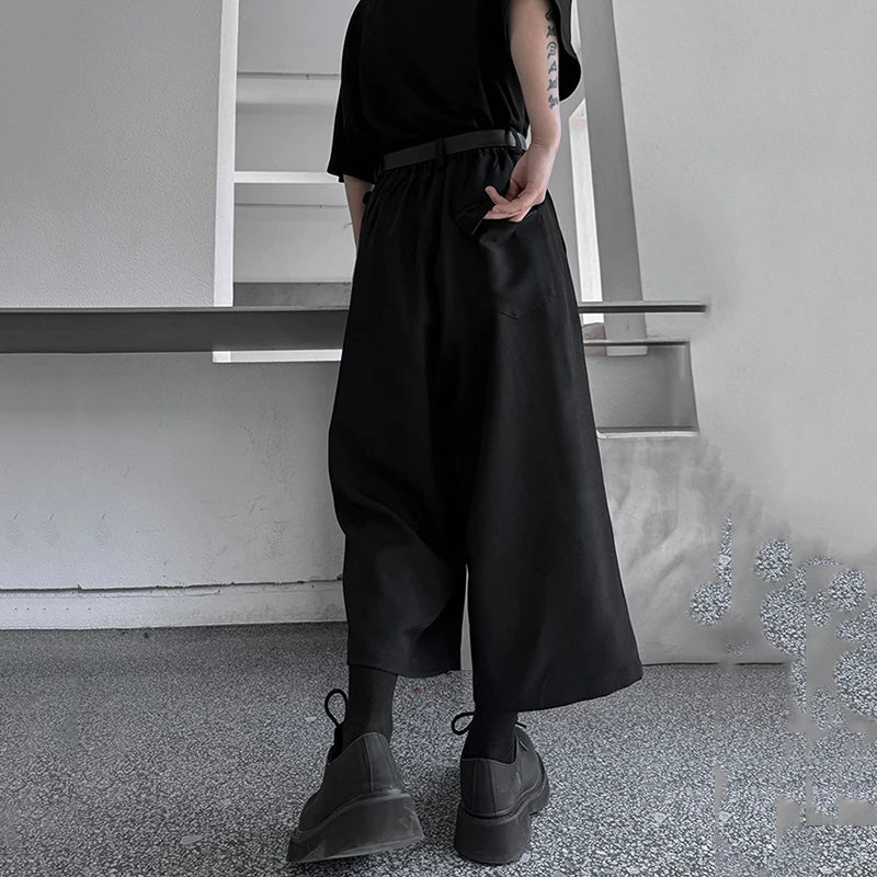 Male Straight Pants Chinese Style Elastic Waist Loose Trendy Men's Casual Trousers Dark Wear Men Clothing 9C5548