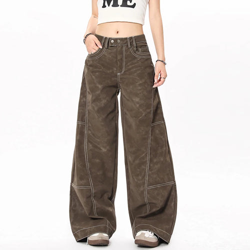 Load image into Gallery viewer, Men's Cargo Pants Line Splicing Design Straight Wide Leg New American Style Solid Color Trendy Male Trousers Summer 9W1856
