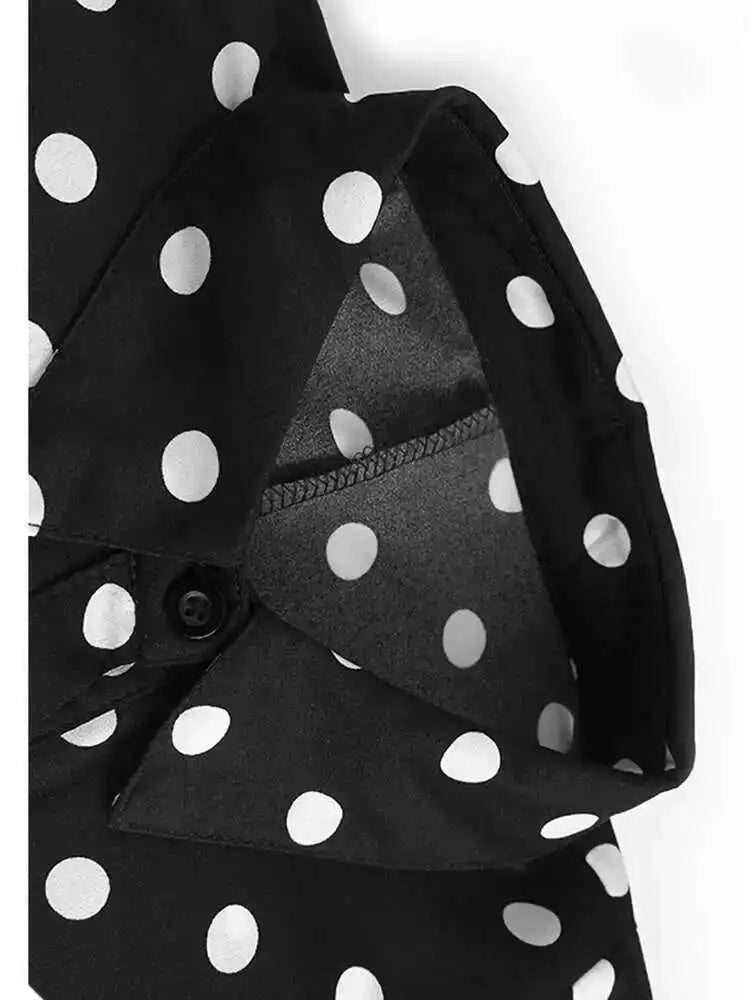 Women Black Dot Printed Irregular Hem Big Size Blouse New Lapel Short Sleeve Shirt Fashion Tide Spring Summer 2025 1DH6310