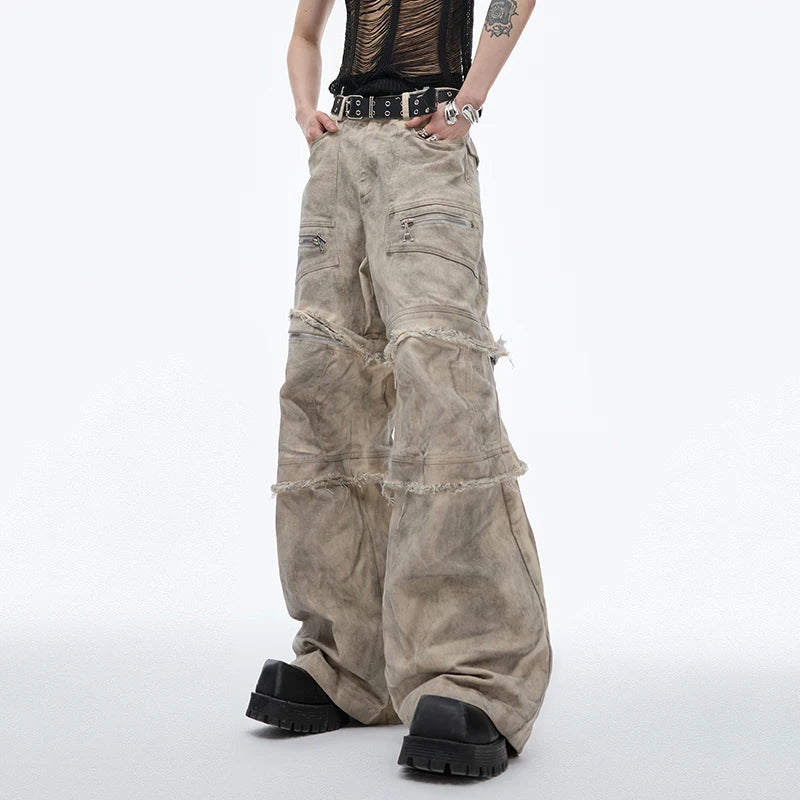 Men's Wear High Street Denim Pants Dirty Dyeing Damaging Ragged Edge Personality Detachable Fashion Tide Summer 24Y152