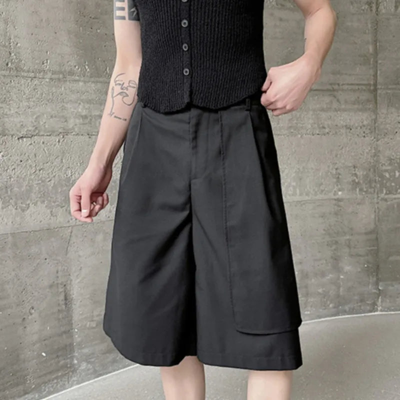 Men's Casual Shorts Irregular Design Dark Style Warrior Pants Summer Fashion Solid Color Versatile Clothing 9C5911