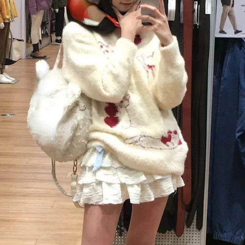 Load image into Gallery viewer, 2025 Japanese Cartoon Sweet Kawaii Cat Women Sweaters Winter Grunge Loose Pullovers Y2k Aesthetic Loose Vintage Knitted Jumpers
