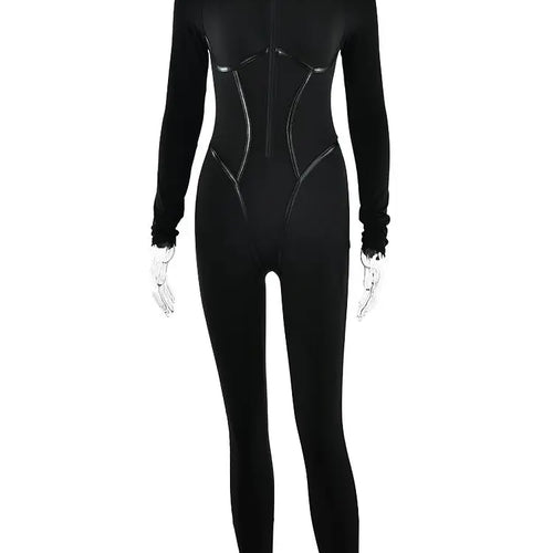 Load image into Gallery viewer, Sexy Zipper Women Jumpsuit Long Sleeve Bandage Tights Solid Jumpsuits Female Party Bodycon Stretch Sporty &amp; Leisure
