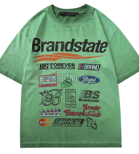 Vintage T-Shirts Y2K Grunge Graphic Printed Punk Gothic Tshirt Streetwear Hip Hop Harajuku Baggy Short Sleeve Washed Tops Green