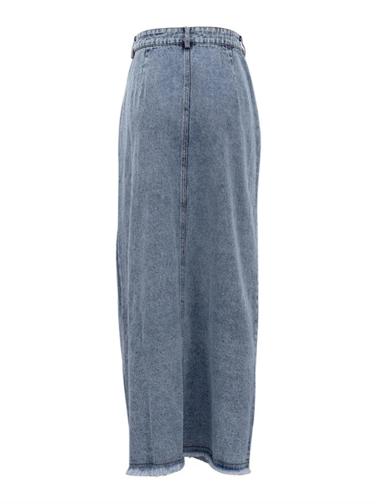 Asymmetrical Denim Skirts For Women High Waist Patchwork Pockets Loose Casual Split Skirt Female Fashion Clothing