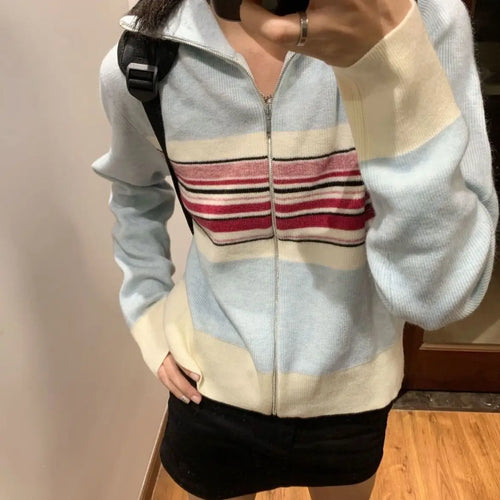 Load image into Gallery viewer, Vintage Ins Fashion Striped Cardigan Women Autumn Thin Casual Slim Knit Sweater Coat Y2k Aesthetic Grunge Kardigan Cute
