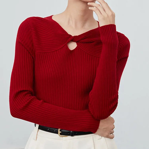 Load image into Gallery viewer, Solid Slimming Knitting Sweaters For Women V Neck Long Sleeves Hollow Out Pullover Temperament Sweater Female
