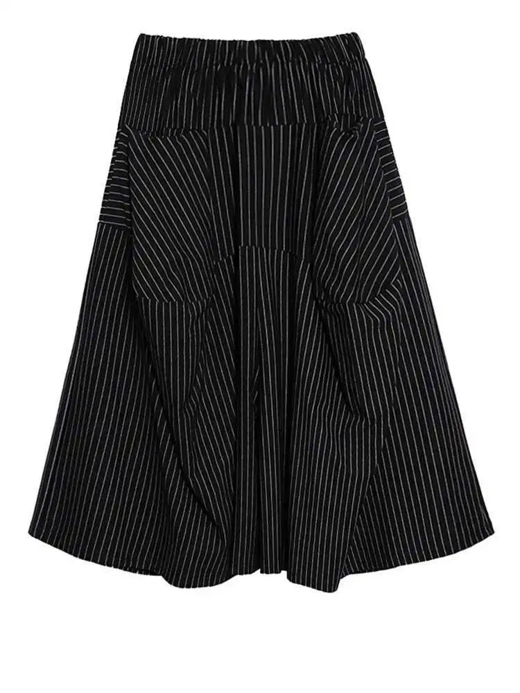 High Elastic Waist Black Striped Long Wide Leg Casual Pants New Trousers Women Fashion Tide Spring Autumn 2025 1DH8290