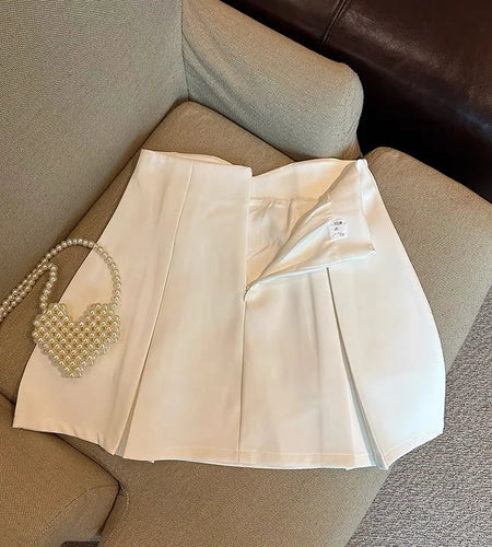 White Chinese Style Button Up Mini Skirts Women Black High Waisted Pleated A-line Wrapped Hip Short Skirt Chic Korean 2024 Retro