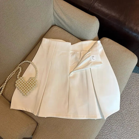 White Chinese Style Button Up Mini Skirts Women Black High Waisted Pleated A-line Wrapped Hip Short Skirt Chic Korean 2024 Retro