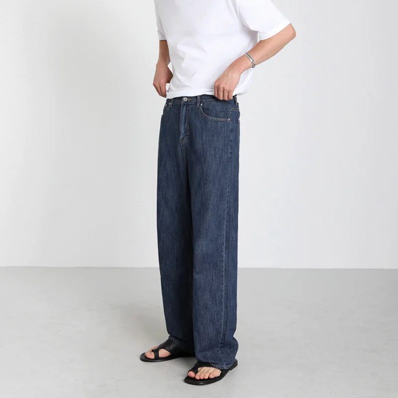 Male Jeans New Korean Loose Straight Tube High Street Trendy Casual Wide Leg Men‘s Simple Denim Pants Spring 9W1446