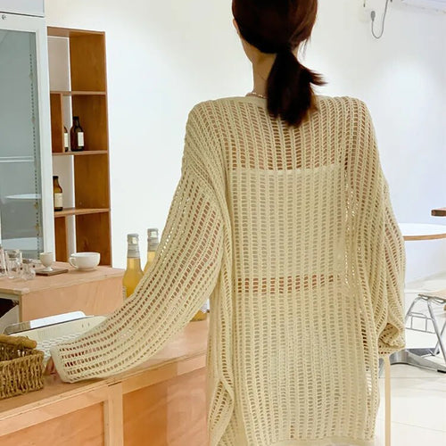Load image into Gallery viewer, Hollow Out Sweater For Women Round Neck Long Sleeve Loose Solid Casual Pullover Vintage Sweaters Female Fashion
