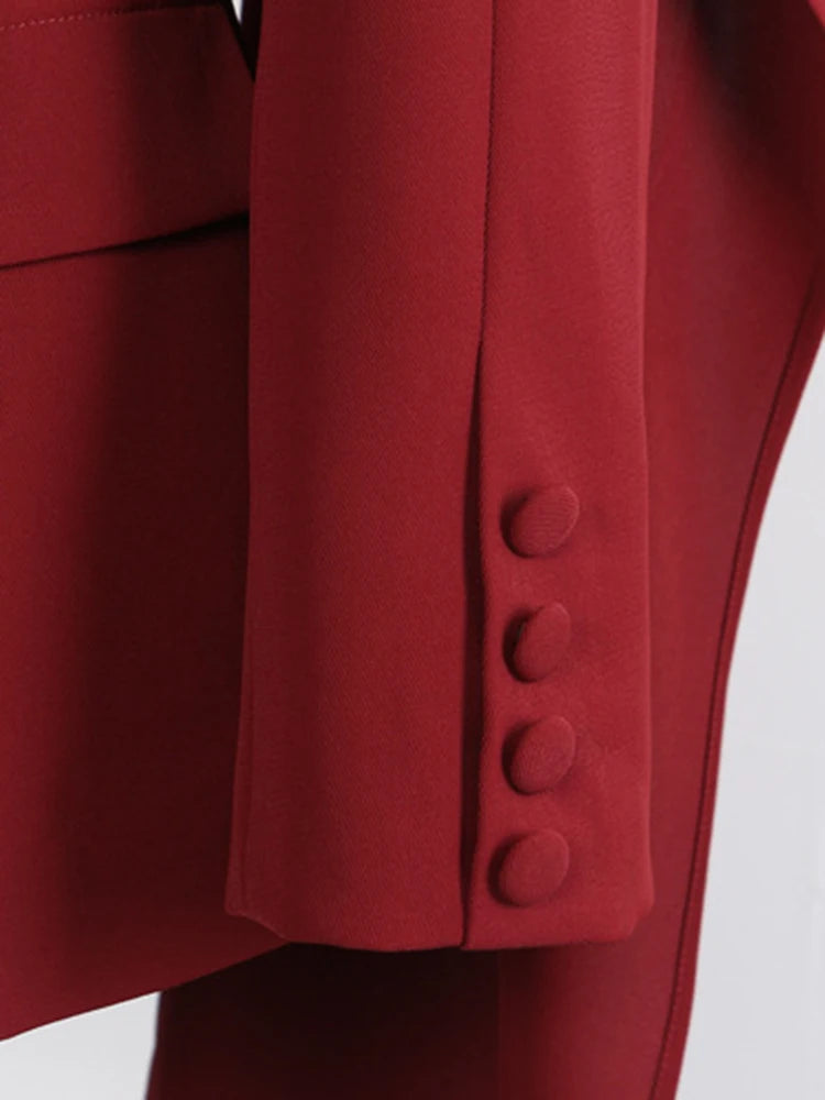 Women Red Irregular Scarf Spliced Elegant Blazer New Lapel Long Sleeve Jacket Fashion Tide Spring Autumn 2025 CPDB330