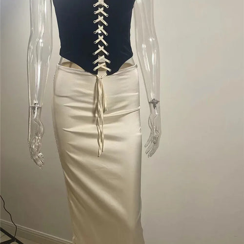 Load image into Gallery viewer, Elegant Sexy Skirt Two Piece Set Women Strapless Bandage Crop Top And Maxi Skirt Female Fashion Club Party Sexy Sets
