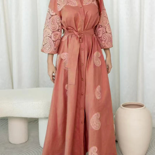 Load image into Gallery viewer, Hit Color Spliced Button Loose Dresses For Women Lapel Long Sleeve High Waist Temperament  Dress Female Fashion New
