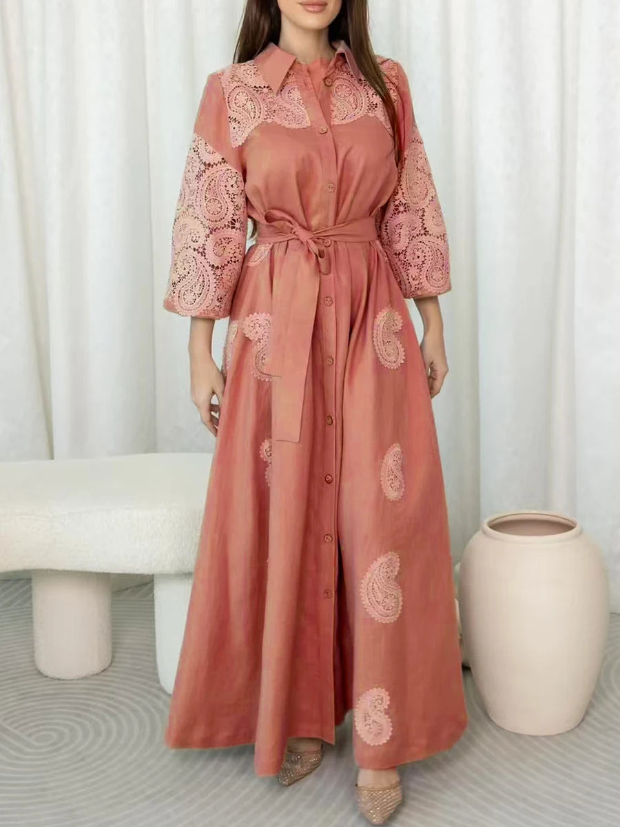 Hit Color Spliced Button Loose Dresses For Women Lapel Long Sleeve High Waist Temperament  Dress Female Fashion New