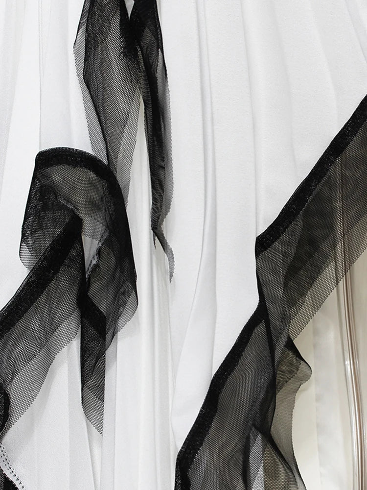 Women White Irregular Pleated Elegant Long Blazer New Lapel Long Sleeve Jacket Fashion Tide Spring Autumn 2025 7AB4740