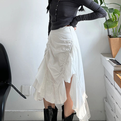 Load image into Gallery viewer, High Waist White Pleated Ruffles Irregular Slit Elegant Half-body Skirt Women Fashion Tide New Spring Autumn 2025 1DJ0094
