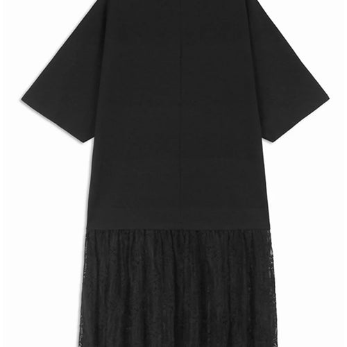 Load image into Gallery viewer, Women Black Three-dimensional Flower Lace Big Size Dress New Turtleneck Short Sleeve Fashion Spring Autumn 2025 1DH8218
