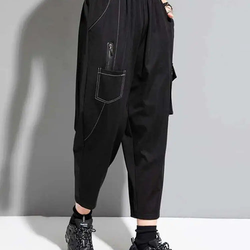 Load image into Gallery viewer, High Elastic Waist Black Color-block Long Harem Pants New Loose Fit Trousers Women Fashion Tide Spring Summer 2025 1DF8821

